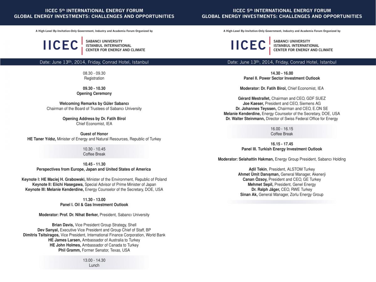 Final Programme - IICEC 5th International Energy Forum, 13 June 2014, Conrad Hotel Istanbul, Turkey